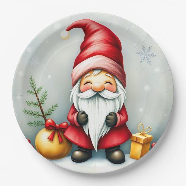Festive cosy christmas gnome in Disguise  Paper Plate (Front)