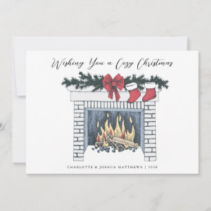 Festive Cosy Fireplace Simple Country Christmas H Holiday Card