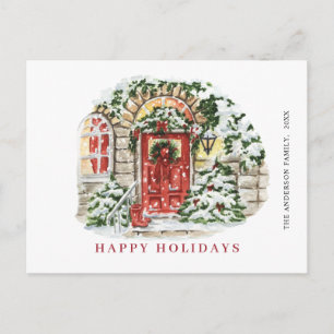 Festive Country Christmas House Greeting Holiday Postcard