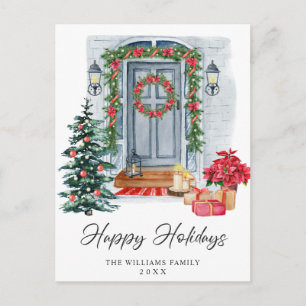 Festive Country Christmas House Greeting Holiday Postcard