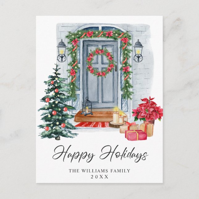 Festive Country Christmas House Greeting Holiday Postcard (Front)
