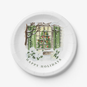 Festive Country Christmas House Holiday Party Paper Plate