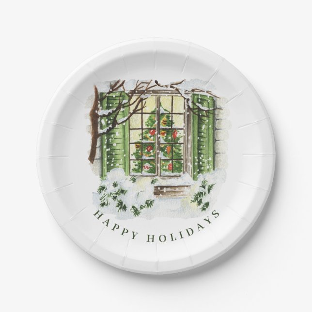 Festive Country Christmas House Holiday Party Paper Plate (Front)