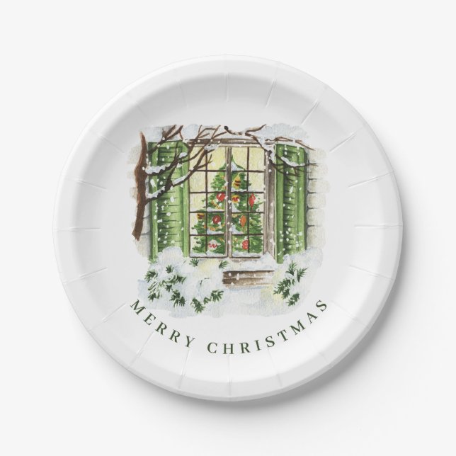 Festive Country Christmas House Holiday Party Paper Plate (Front)