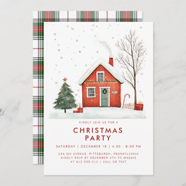 Festive Country Home Christma House Invitation (Front/Back)