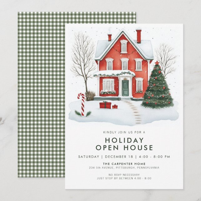 Festive Country Home Holiday Open House Invitation (Front/Back)