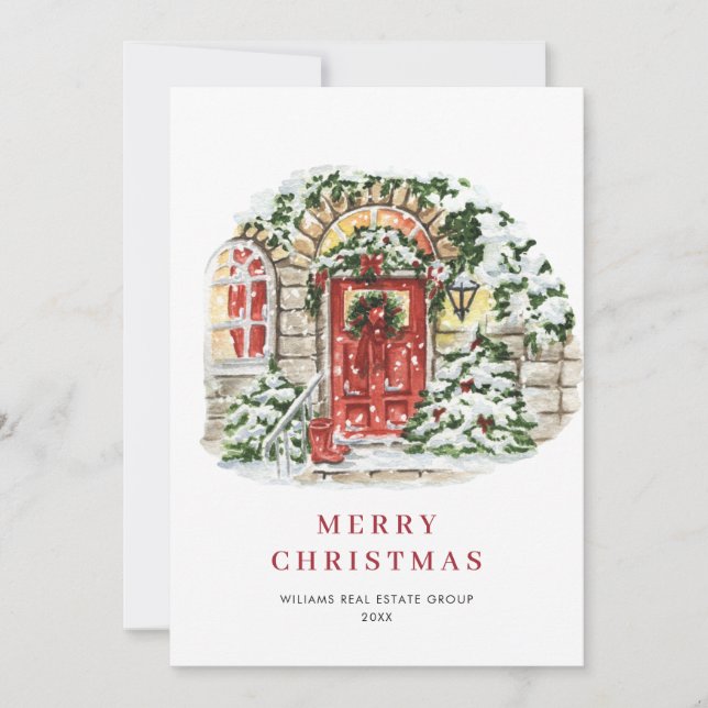Festive Country House Christmas Corporate Greeting Holiday Card (Front)