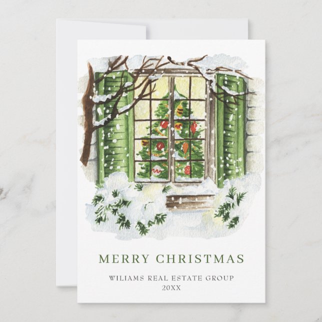 Festive Country House Christmas Corporate Greeting Holiday Card (Front)
