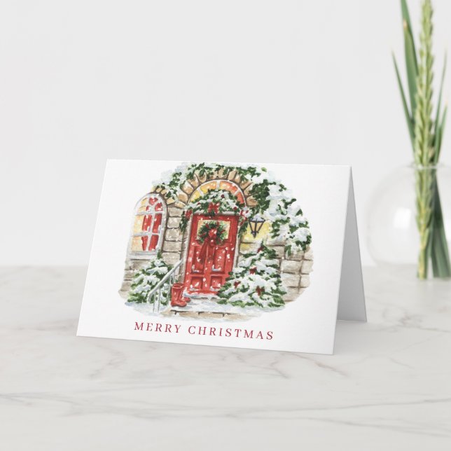 Festive Country House Christmas Corporate Greeting Holiday Card (Front)