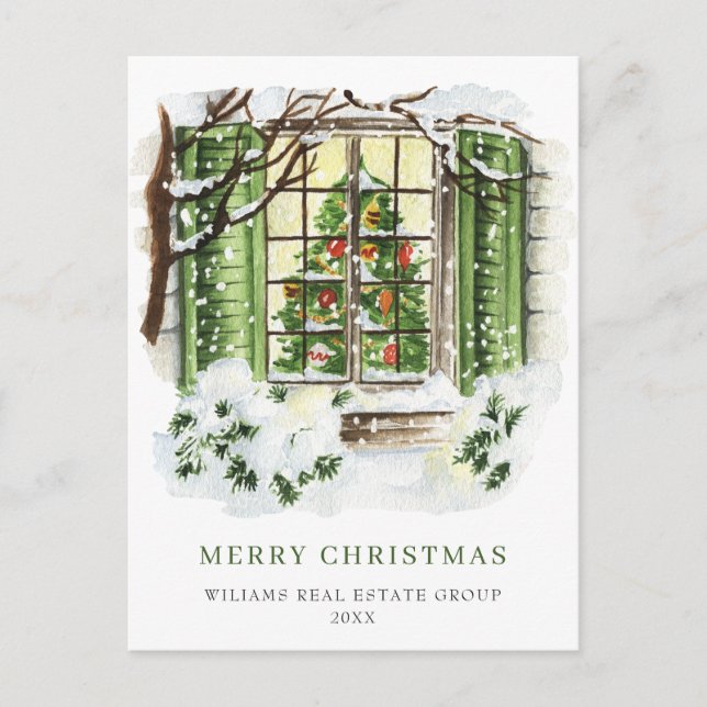 Festive Country House Christmas Corporate Greeting Holiday Postcard (Front)