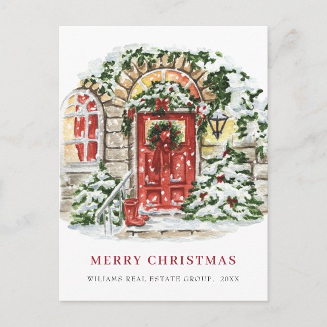 Festive Country House Christmas Corporate Greeting Holiday Postcard (Front)
