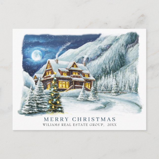 Festive Country House Christmas Corporate Greeting Holiday Postcard (Front)