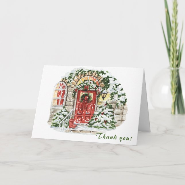 Festive Country House Christmas Corporate Holiday Thank You Card (Front)