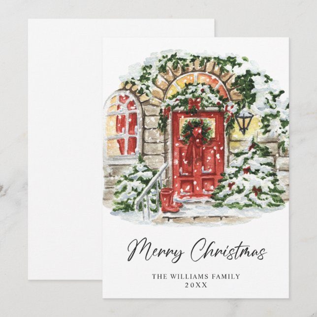 Festive Country House Christmas Greeting  Holiday Card (Front/Back)