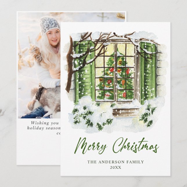 Festive Country House Christmas House Greeting Holiday Card (Front/Back)