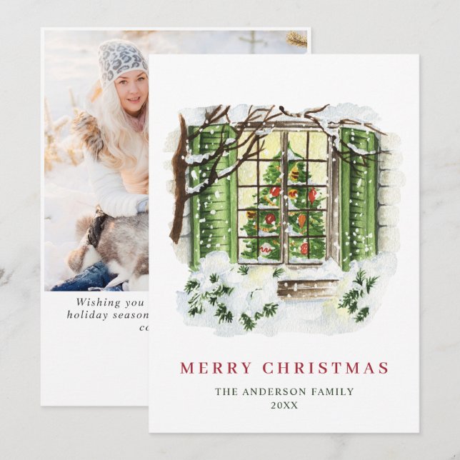 Festive Country House Christmas House Greeting Holiday Card (Front/Back)