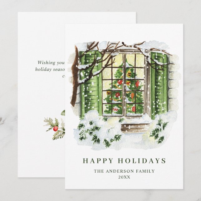Festive Country House Christmas House Greeting Holiday Card (Front/Back)