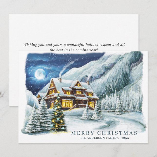 Festive Country House Christmas House Greeting Holiday Card (Front/Back)