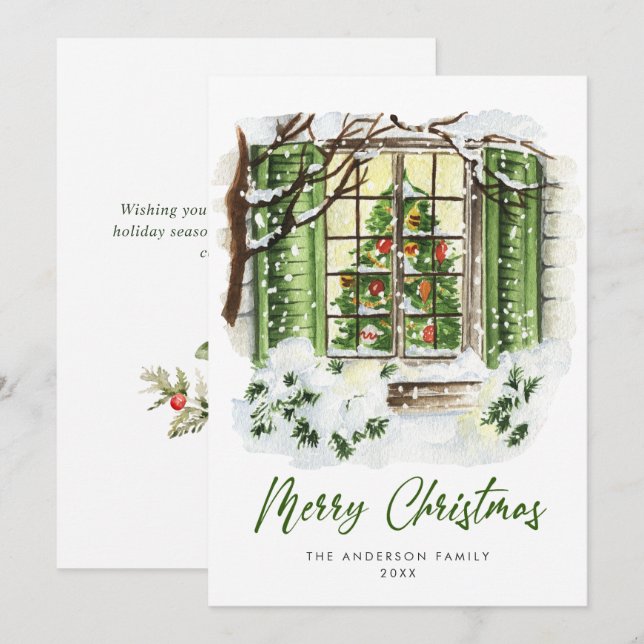 Festive Country House Christmas House Greeting Holiday Card (Front/Back)