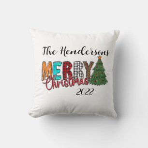Festive Country Merry Christmas Tree Cushion