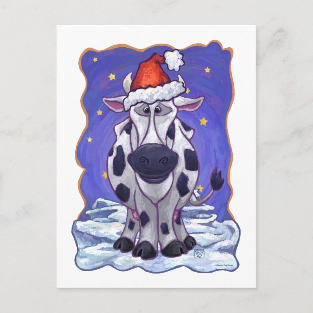 Festive Cow Holiday Postcard (Front)