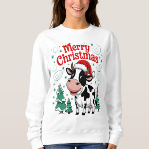 Festive Cow Merry Christmas Cheer Sweatshirt