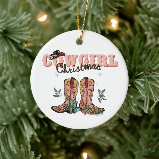 Festive Cowgirl Christmas add sentiment Year Ceramic Tree Decoration (Tree)
