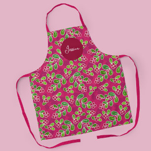 Festive Cranberry Foliage Pattern, Fuchsia Apron