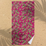 Festive Cranberry Foliage Pattern, Fuchsia  Beach Towel<br><div class="desc">A vibrant & cheerful festive look pattern of digitally hand drawn red cranberries on their stems with green leaves, set against a vivid fuchsia background. Each cranberry and the leaves are coloured in a watercolour texture for an artisan touch with an inviting, homely vibe. This pattern has a lively, festive...</div>