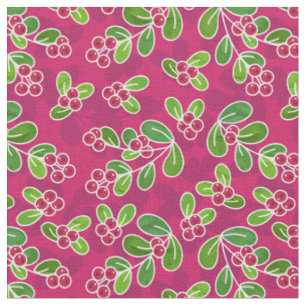Festive Cranberry Foliage Pattern, Fuchsia Fabric
