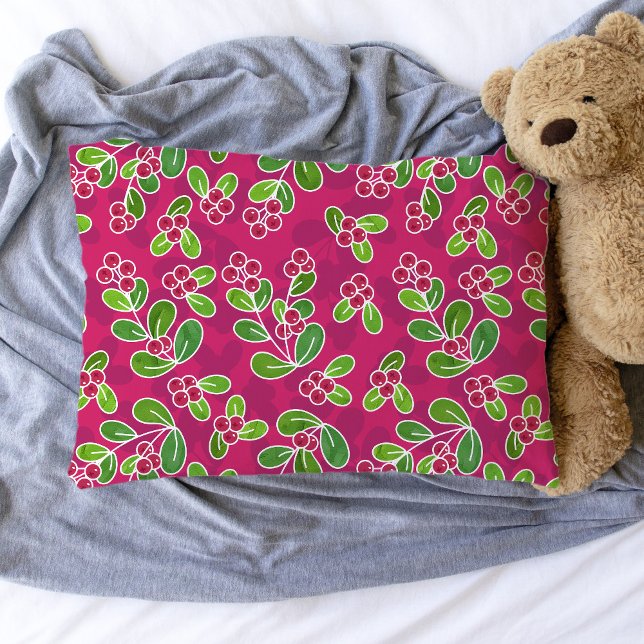 Festive Cranberry Foliage Pattern, Fuchsia  Pillowcase (Festive Cranberries Fuchsia Pattern Pillowcase)