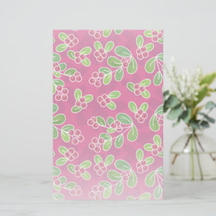 Festive Cranberry Foliage Pattern, Fuchsia Stationery