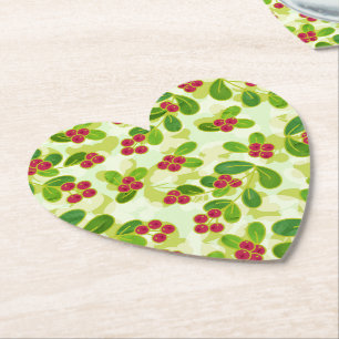 Festive Cranberry Fruit Pattern, Green Paper Coaster
