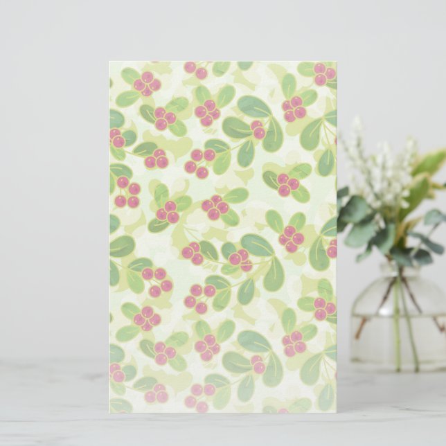 Festive Cranberry Fruit Pattern, Green Stationery (Standing Front)