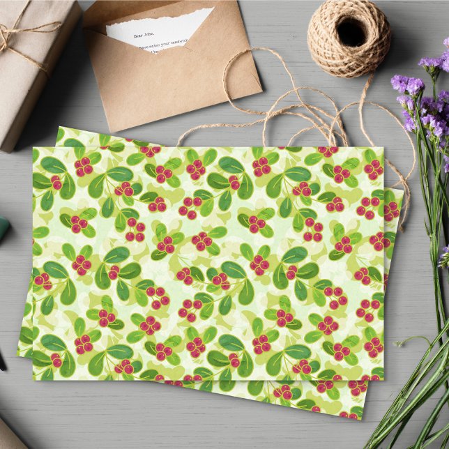 Festive Cranberry Fruit Pattern, Green Tissue Paper (Festive Cranberry Pattern Tissue Paper)