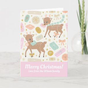 Festive Cream Vintage Reindeer Illustration Holi Holiday Card