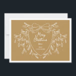 Festive crest with mistletoe photo gold Christmas Holiday Card<br><div class="desc">Send warm holiday wishes to your family and friends, and spread holiday cheer with this elegant Christmas greeting card featuring a white line art mistletoe design framing a modern and stylish crest. The festive golden background adds a trendy and joyful touch, while the customisable crest allows you to add a...</div>