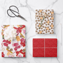 Festive Crimson Red Illustrated Spiced Nutcracker Wrapping Paper Sheet