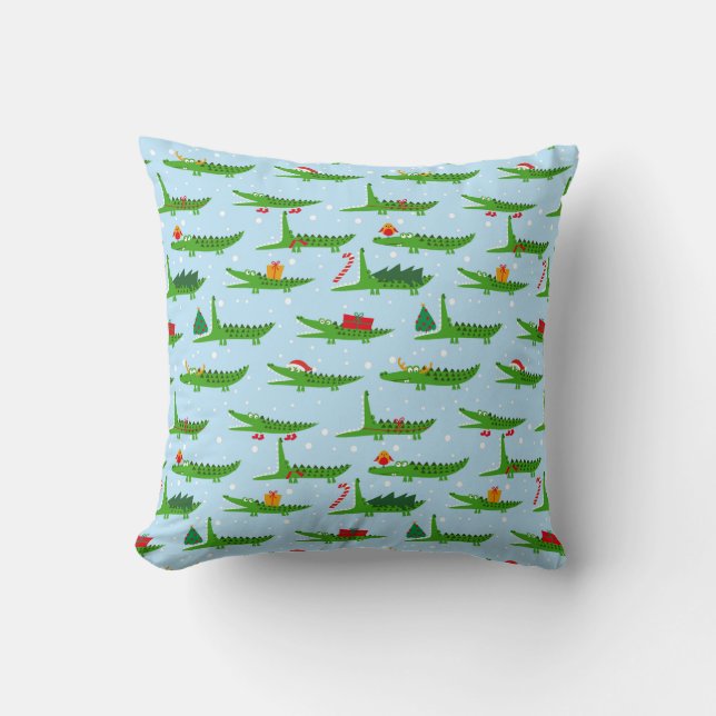 Festive Crocodiles in Christmas Costumes Pattern Cushion (Front)