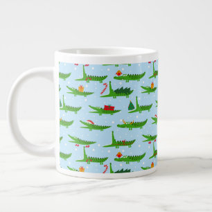 Festive Crocodiles in Christmas Costumes Pattern Large Coffee Mug