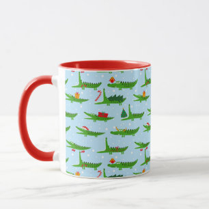 Festive Crocodiles in Christmas Costumes Pattern Mug