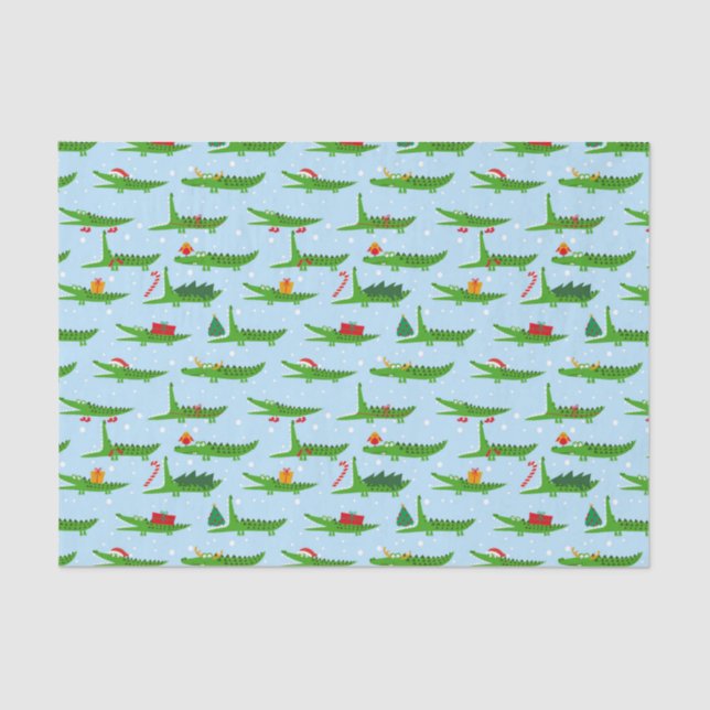 Festive Crocodiles in Christmas Costumes Pattern Tissue Paper (Front)