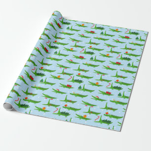 Festive Crocodiles in Christmas Costumes Pattern Wrapping Paper