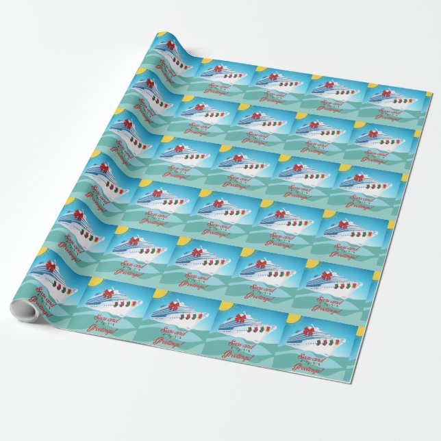 Festive Cruise Ship Wrapping Paper (Unrolled)
