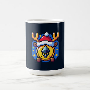 Festive Crypto Spirit: Ethereum Reindeer in 8-Bit Coffee Mug