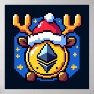 Festive Crypto Spirit: Ethereum Reindeer in 8-Bit Poster
