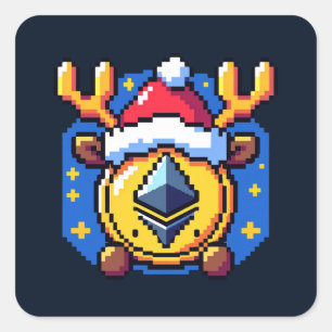 Festive Crypto Spirit: Ethereum Reindeer in 8-Bit Square Sticker