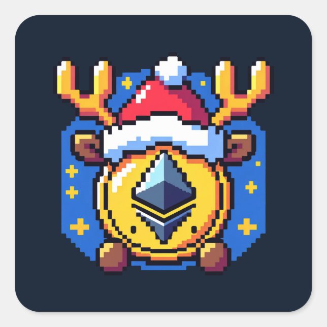 Festive Crypto Spirit: Ethereum Reindeer in 8-Bit Square Sticker (Front)