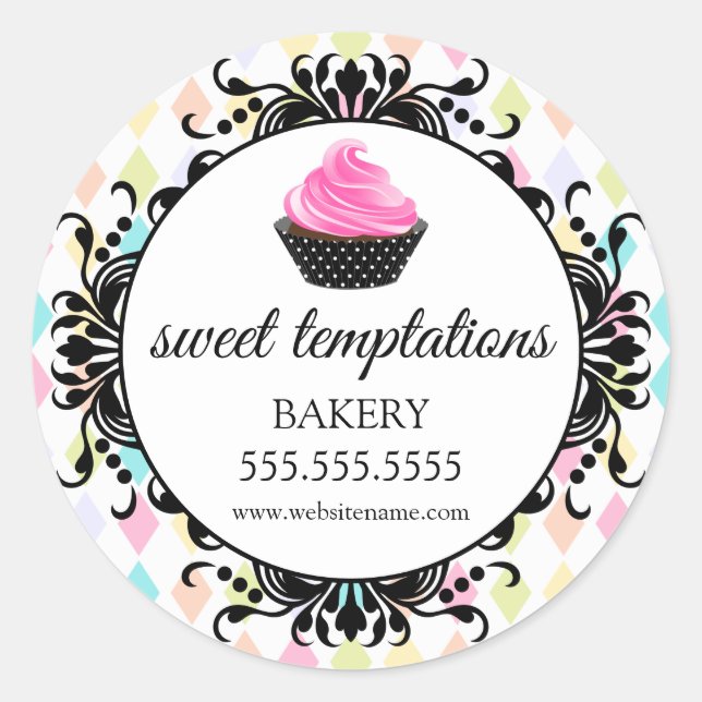 Festive Cupcake Bakery Packaging Classic Round Sticker (Front)