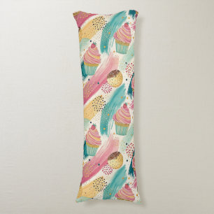 Festive Cupcake & Brushstroke Celebration Pattern Body Cushion